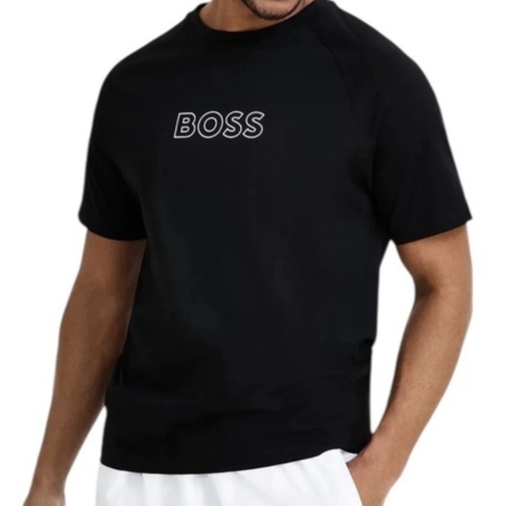 Boss Black Short Sleeve Tee with White Logo Outline